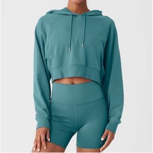 Alo Yoga cropped double take hoodie in teal agate